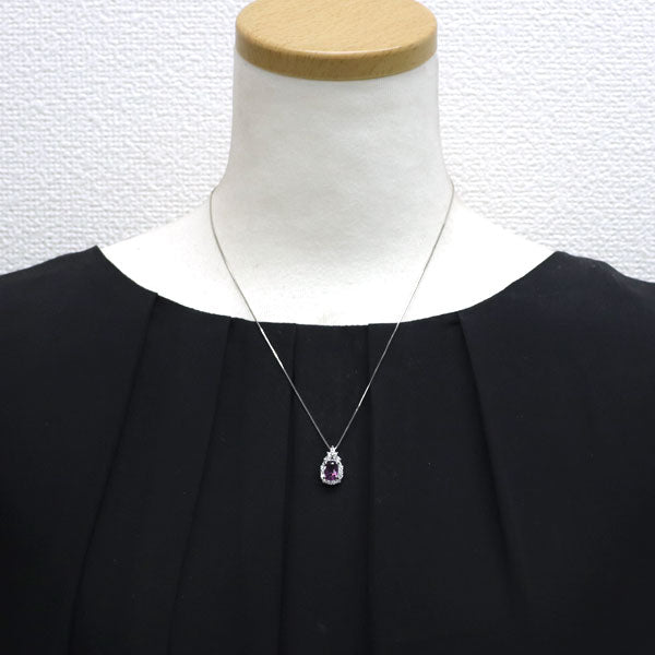 Pt Rhodolite Garnet Diamond Pendant Necklace 1.64ct D0.54ct 