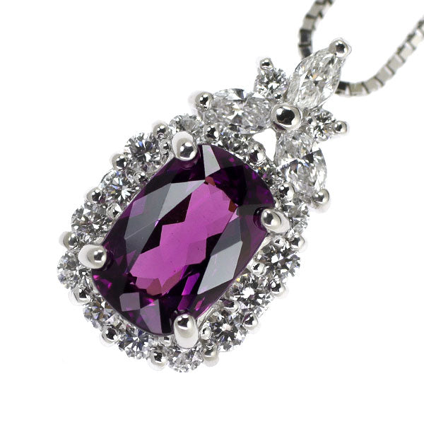 Pt Rhodolite Garnet Diamond Pendant Necklace 1.64ct D0.54ct 