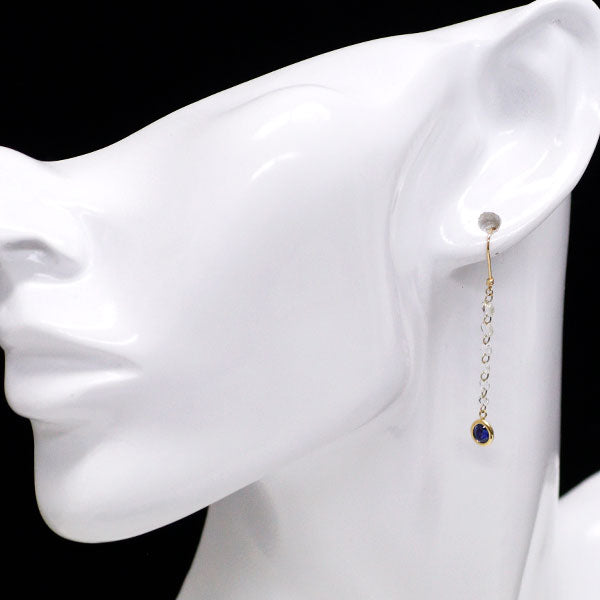 New K18YG Sapphire Rose Cut Diamond Earrings 0.767ct D0.68ct 