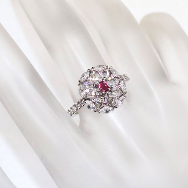 Pt950 Natural Red Diamond Rose Cut Ring 0.110ct FPR SI2 D1.362ct Rare 