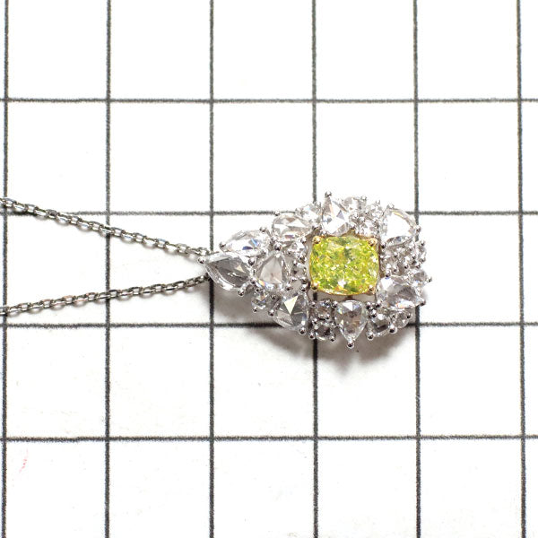 Pt Natural Chartreuse Green Diamond Rose Cut Necklace 0.770ct FIYG I1 D1.00ct Strong Green Fluorescence 