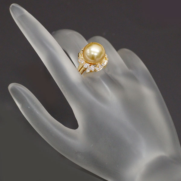 MIKIMOTO K18YG Golden Pearl Diamond Ring Diameter approx. 12.5mm D0.58ct 