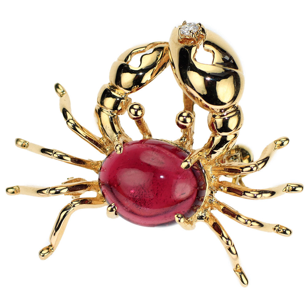 Ponte Vecchio K18YG Pink Tourmaline Diamond Pendant and Brooch D0.02ct Crab 