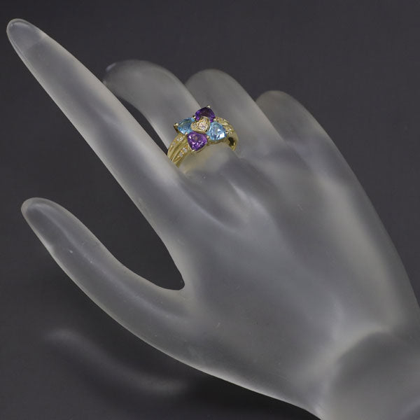 K18YG Blue Topaz Amethyst Diamond Ring 1.22ct A0.81ct D0.06ct 