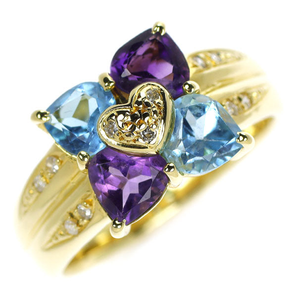 K18YG Blue Topaz Amethyst Diamond Ring 1.22ct A0.81ct D0.06ct 