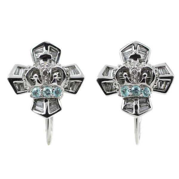 Masumi Kasahara K18WG Paraiba Tourmaline Diamond Earrings Crown Cross 