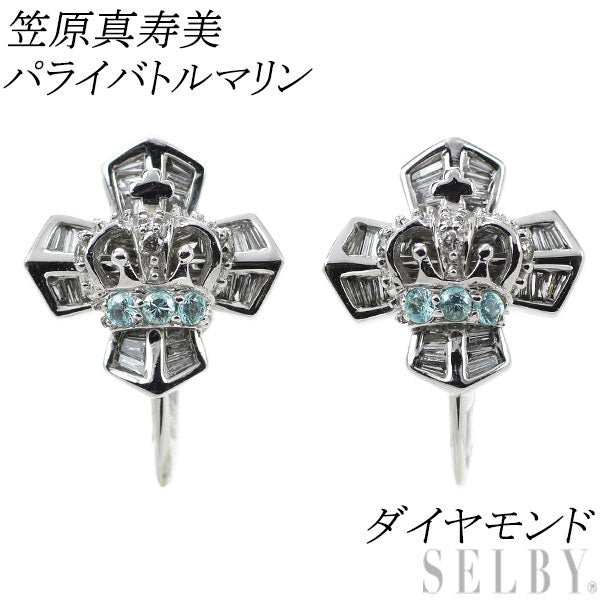 Masumi Kasahara K18WG Paraiba Tourmaline Diamond Earrings Crown Cross 