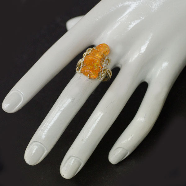 K18YG Fire Opal Diamond Ring 7.47ct D0.41ct