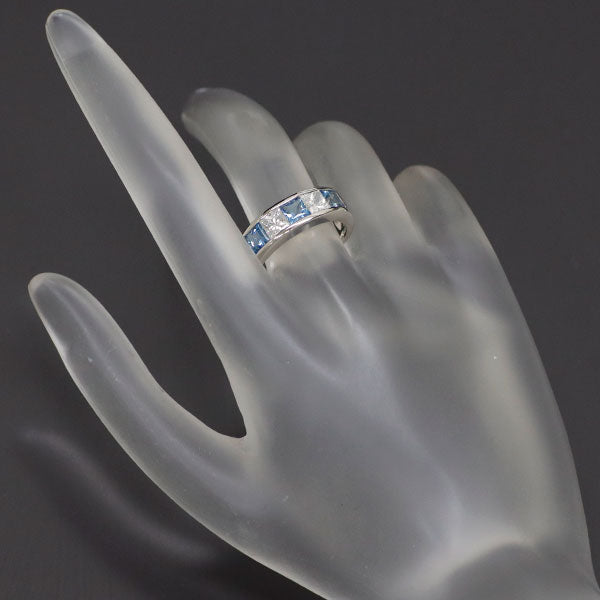 Pt900 Aquamarine Princess Cut Diamond Ring 0.905ct D0.846ct 