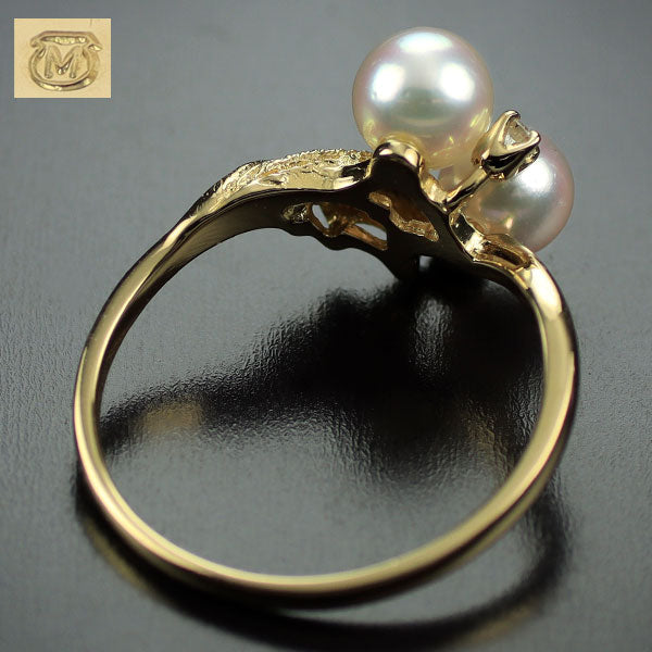 MIKIMOTO K18YG Akoya pearl diamond ring, diameter approx. 5.1-5.3mm 