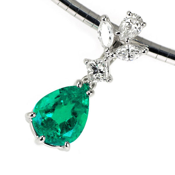 Tasaki Pearl Pt900/K18WG Emerald Diamond Pendant Necklace 2.28ct D0.60ct 