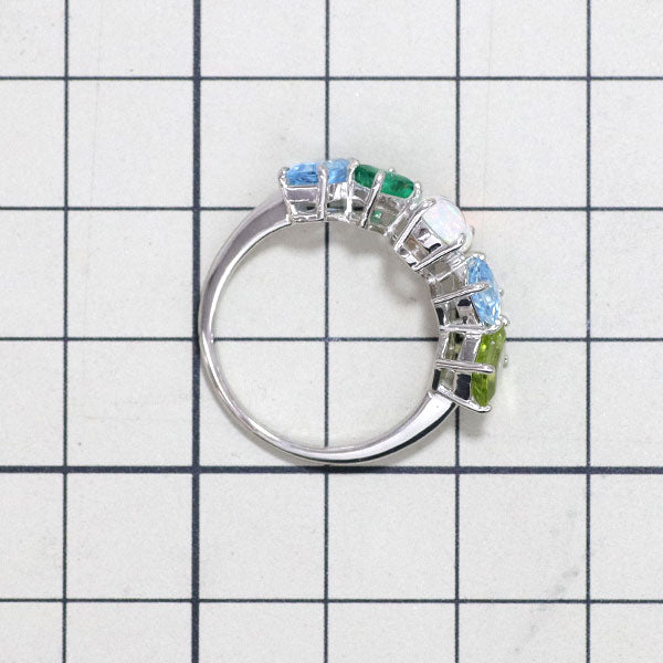 Pt900 Opal Emerald Blue Topaz Peridot Ring 1.13ct E0.27 T0.67 P0.51 