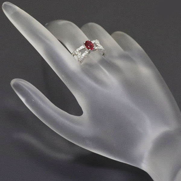 Pt900 Ruby Diamond Ring 0.96ct D0.32ct 