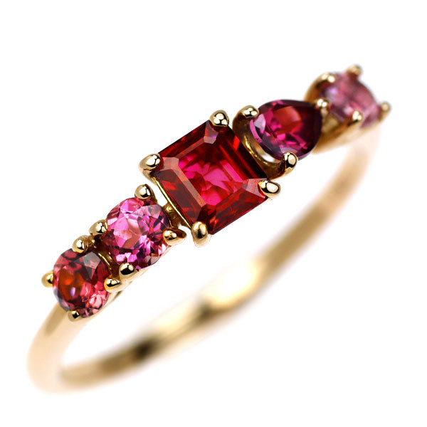 K18PG Ruby Pink Tourmaline Garnet Ring 0.96ct 