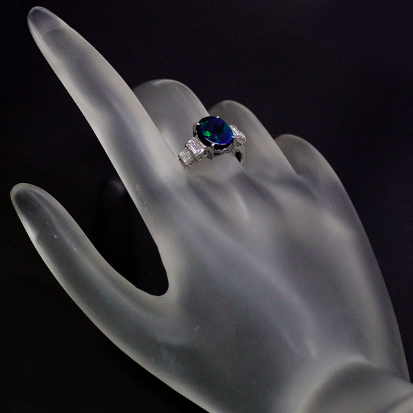 Pt900 Black Opal Diamond Ring 1.48ct D0.68ct 