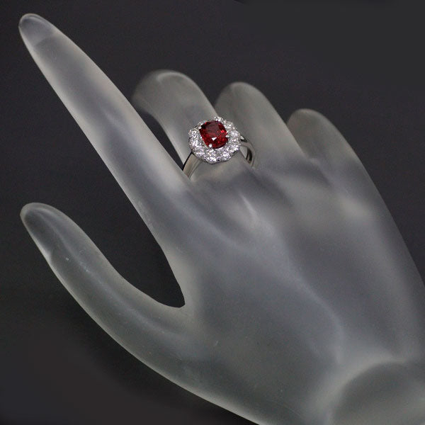 Pt950 Red Spinel Diamond Ring 1.35ct D0.96ct 