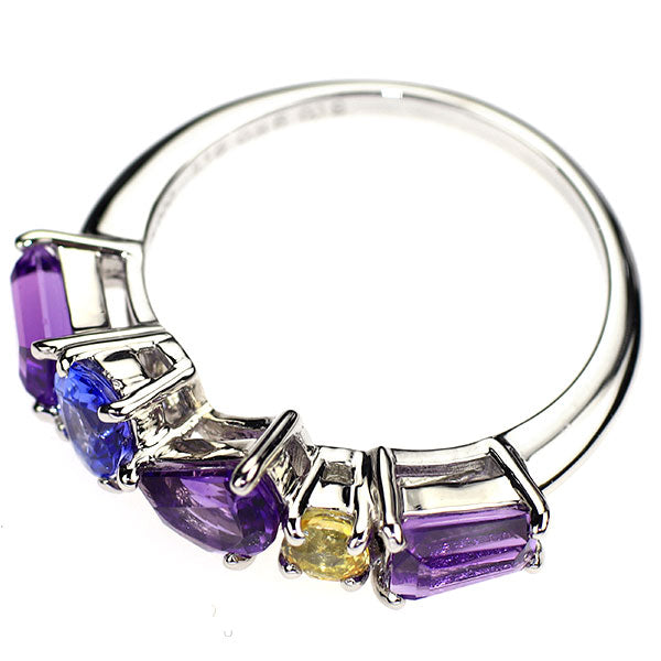 Pt900 Amethyst Tanzanite Yellow Sapphire Ring 1.16ct TZ0.36ct YS0.19ct 