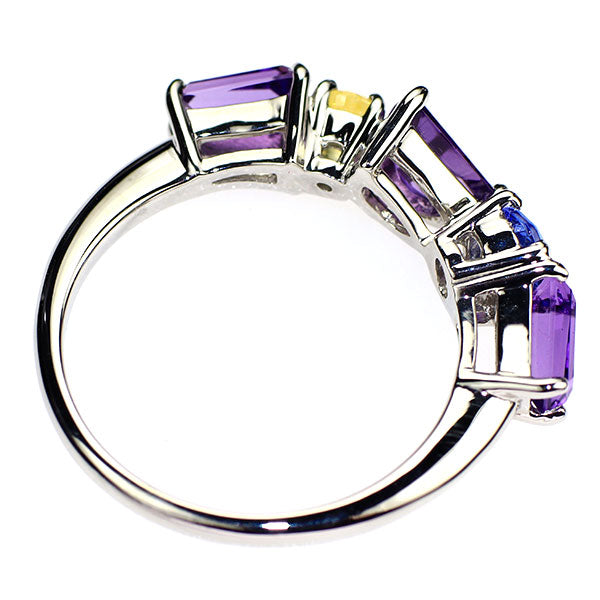 Pt900 Amethyst Tanzanite Yellow Sapphire Ring 1.16ct TZ0.36ct YS0.19ct 