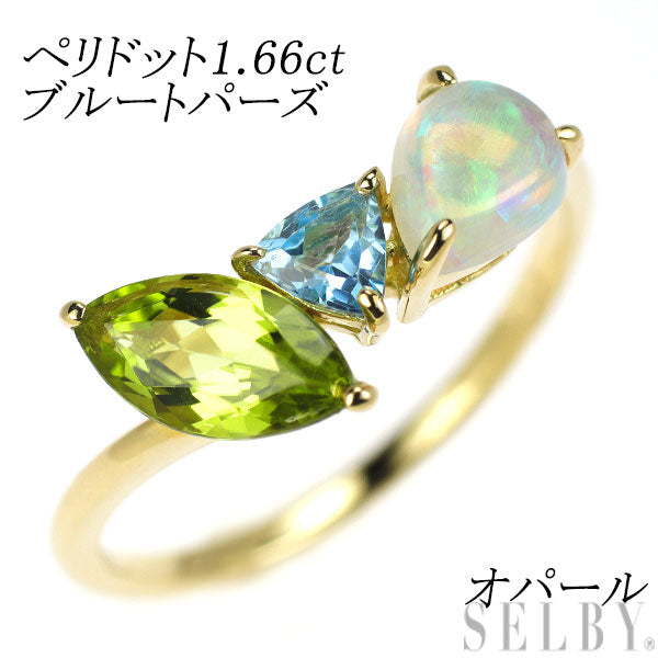 K18YG Peridot Opal Blue Topaz Ring 1.66ct 