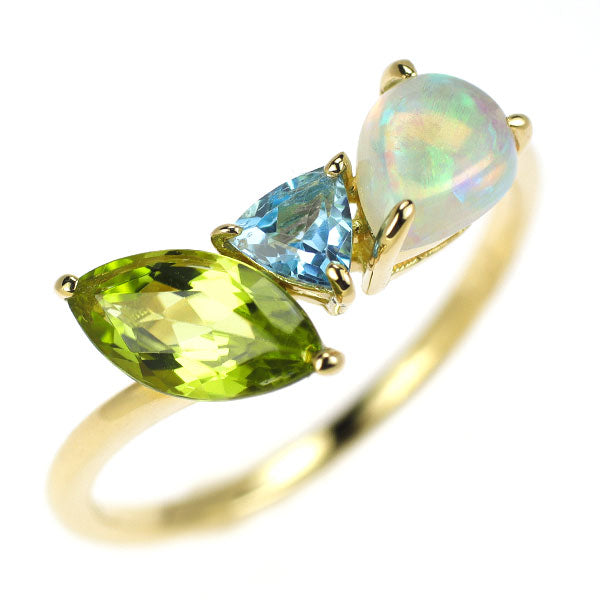 K18YG Peridot Opal Blue Topaz Ring 1.66ct 