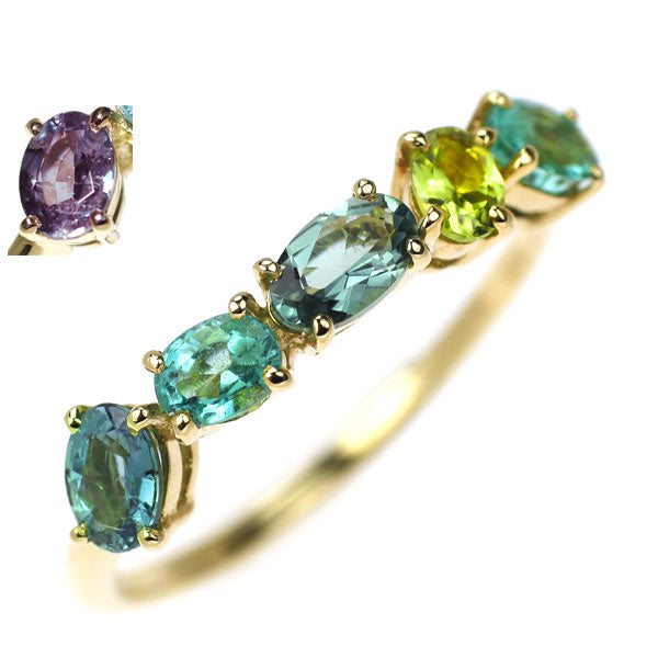 K18YG Green Quartz Alexandrite Peridot Emerald Ring 0.95ct 