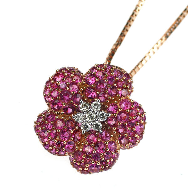 GSTV K18WG/PG Pink Sapphire Diamond Pendant Necklace 1.45ct D0.08ct Flower Pavé 