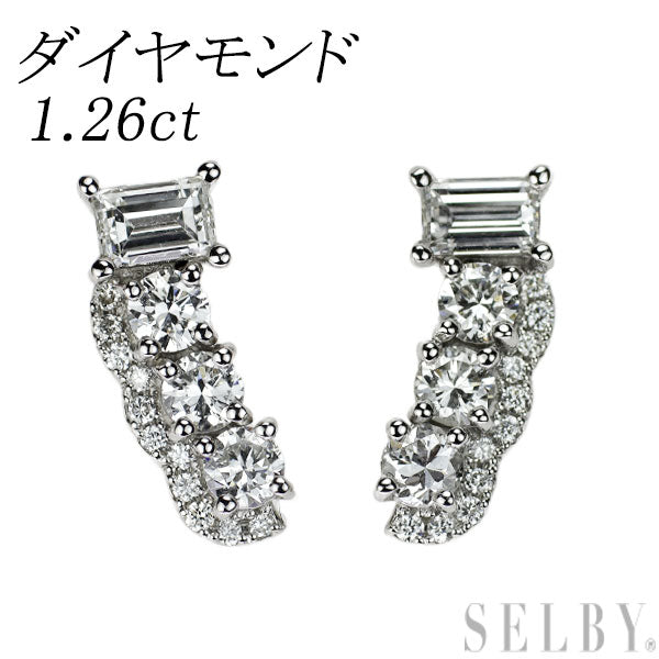 Pt900 ステップ/ラウンド ダイヤモンド ピアス 1.26ct