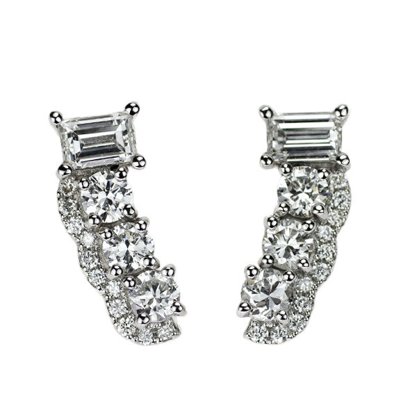 Pt900 Step/Round Diamond Earrings 1.26ct 