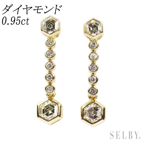 K18YG ヘキサゴナルカット ダイヤモンド ピアス 0.95ct