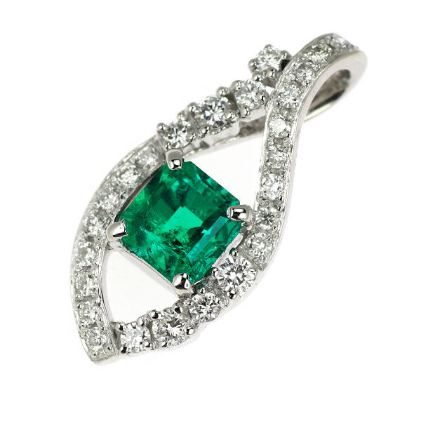 Pt850 emerald diamond pendant top 0.74ct D0.33ct 