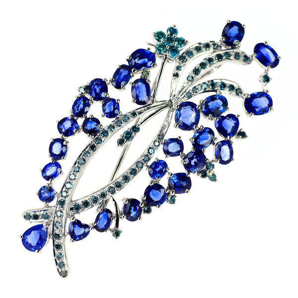 K18WG Sapphire Treated Blue Diamond Brooch/Pendant 11.00ct TBD1.27ct 