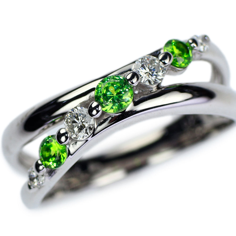 K18WG Demantoid Garnet Diamond Ring 0.29ct D0.17ct 