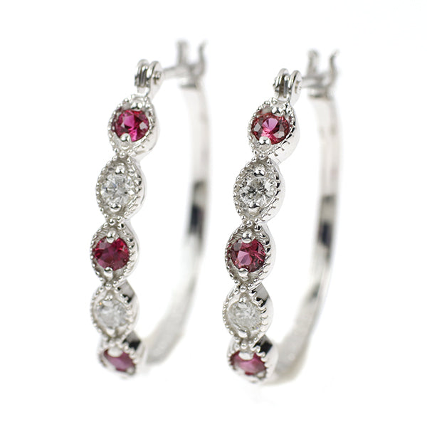 K18WG Ruby Diamond Earrings 0.16ct D0.10ct Hoop 