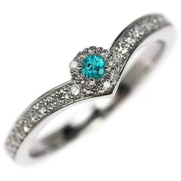 Brand new rare Pt900 Paraiba tourmaline diamond ring 0.05ct D0.24ct 