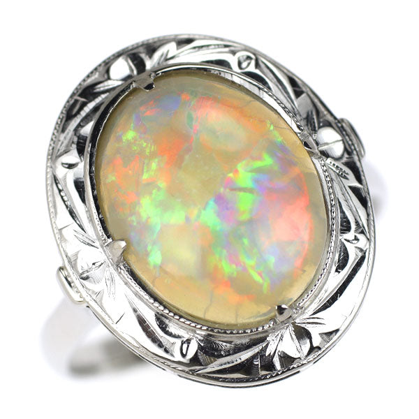 K14WG Opal Ring 1.62ct Vintage Product with Senbon Openwork 