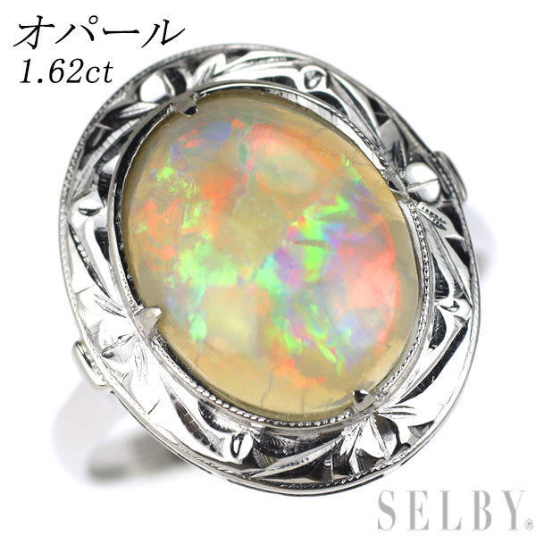 K14WG Opal Ring 1.62ct Vintage Product with Senbon Openwork 