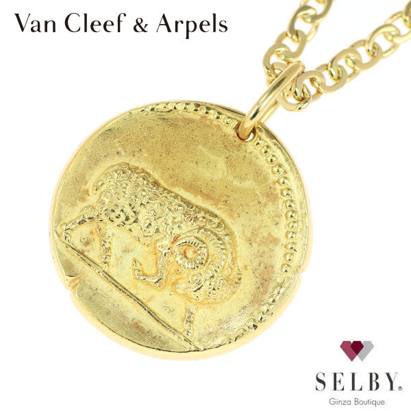 Van Cleef &amp; Arpels K18YG Pendant Necklace Zodiac Medal Arietis (Aries)《Selby Ginza Store》[S] [Polished like new] [Used] 