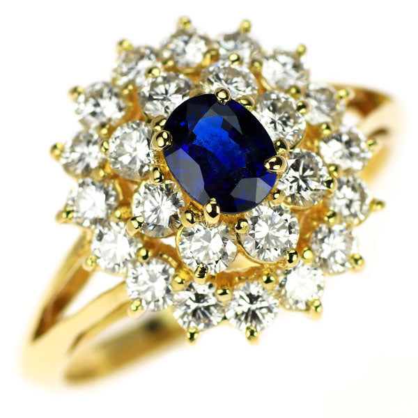 Queen K18YG Sapphire Diamond Ring 0.47ct D1.00ct 