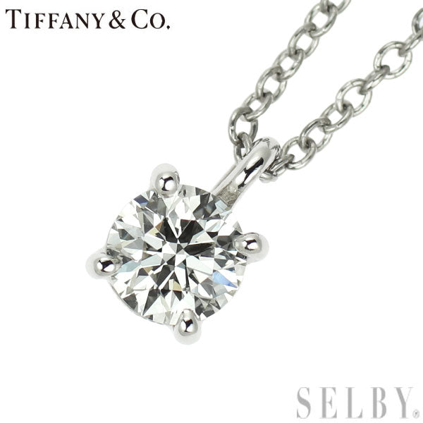 Tiffany Pt950 Diamond Pendant Necklace Solitaire 