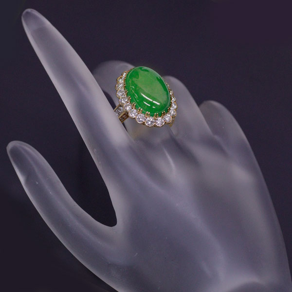 K18YG Jade Diamond Ring 18.95ct D4.666ct 