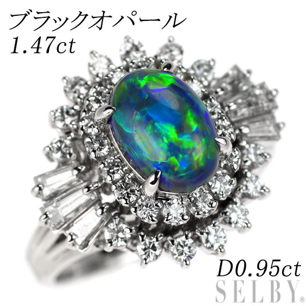 Pt900 Black Opal Diamond Ring 1.47ct D0.95ct 