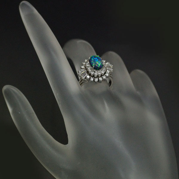 Pt900 Black Opal Diamond Ring 1.47ct D0.95ct 