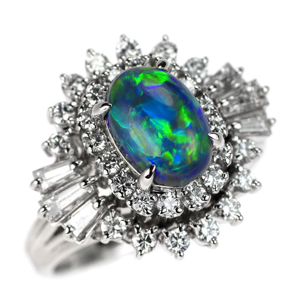 Pt900 Black Opal Diamond Ring 1.47ct D0.95ct 