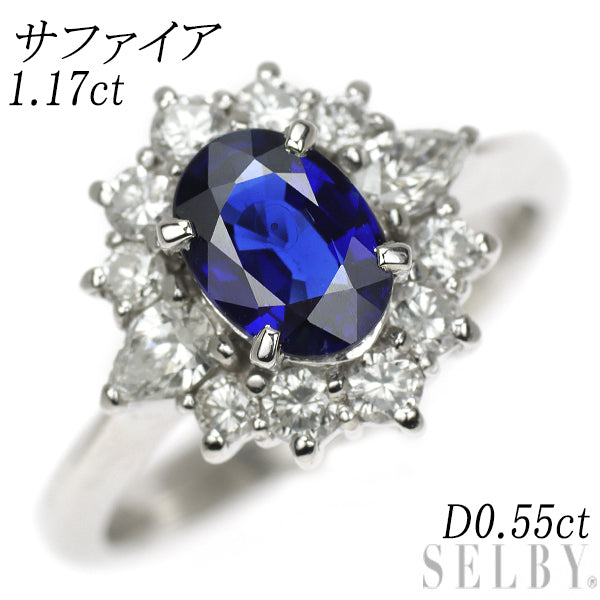 Pt900 Sapphire Diamond Ring 1.17ct D0.55ct 