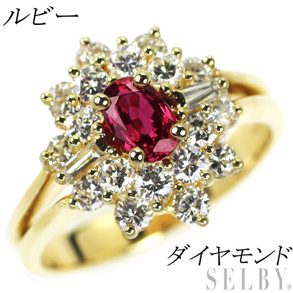 K18YG ruby ​​diamond ring 