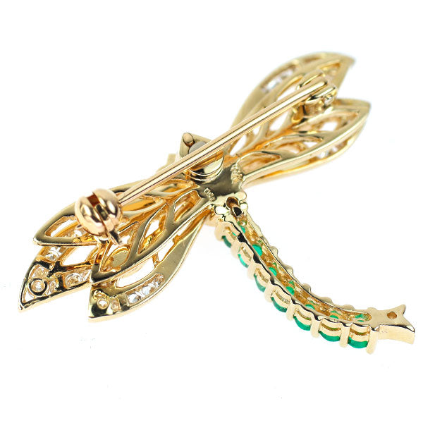 K18YG Ruby Emerald Diamond Brooch Dragonfly 