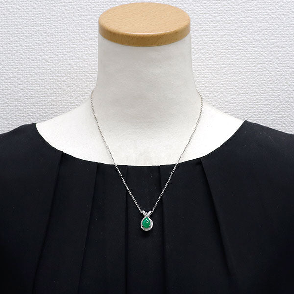 Pt900/ K18WG Jade Diamond Pendant Necklace 3.86ct D0.27ct 