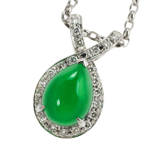 Pt900/ K18WG Jade Diamond Pendant Necklace 3.86ct D0.27ct 