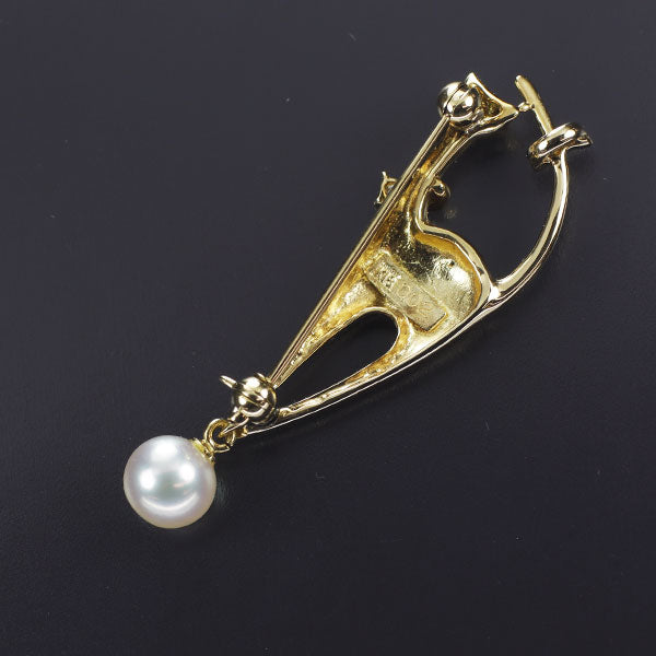 K18YG Akoya pearl diamond brooch and pendant top diameter approx. 6.0mm D0.02ct cat 