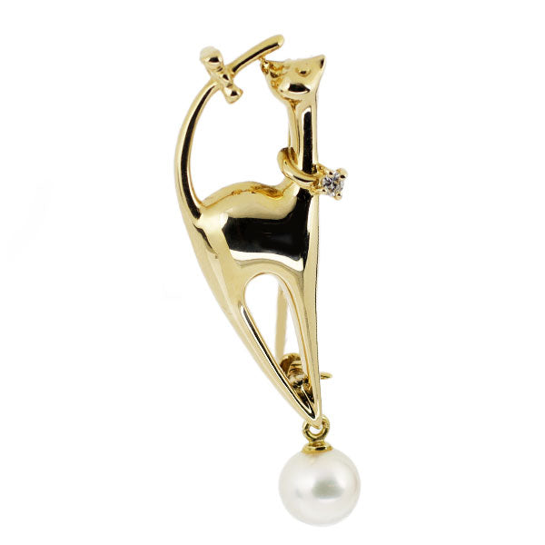 K18YG Akoya pearl diamond brooch and pendant top diameter approx. 6.0mm D0.02ct cat 